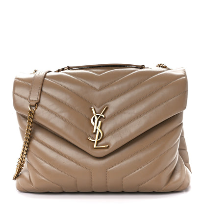 Saint Laurent Calfskin Y Quilted Monogram Medium Loulou Chain Satchel Dark Latte 1 of 11