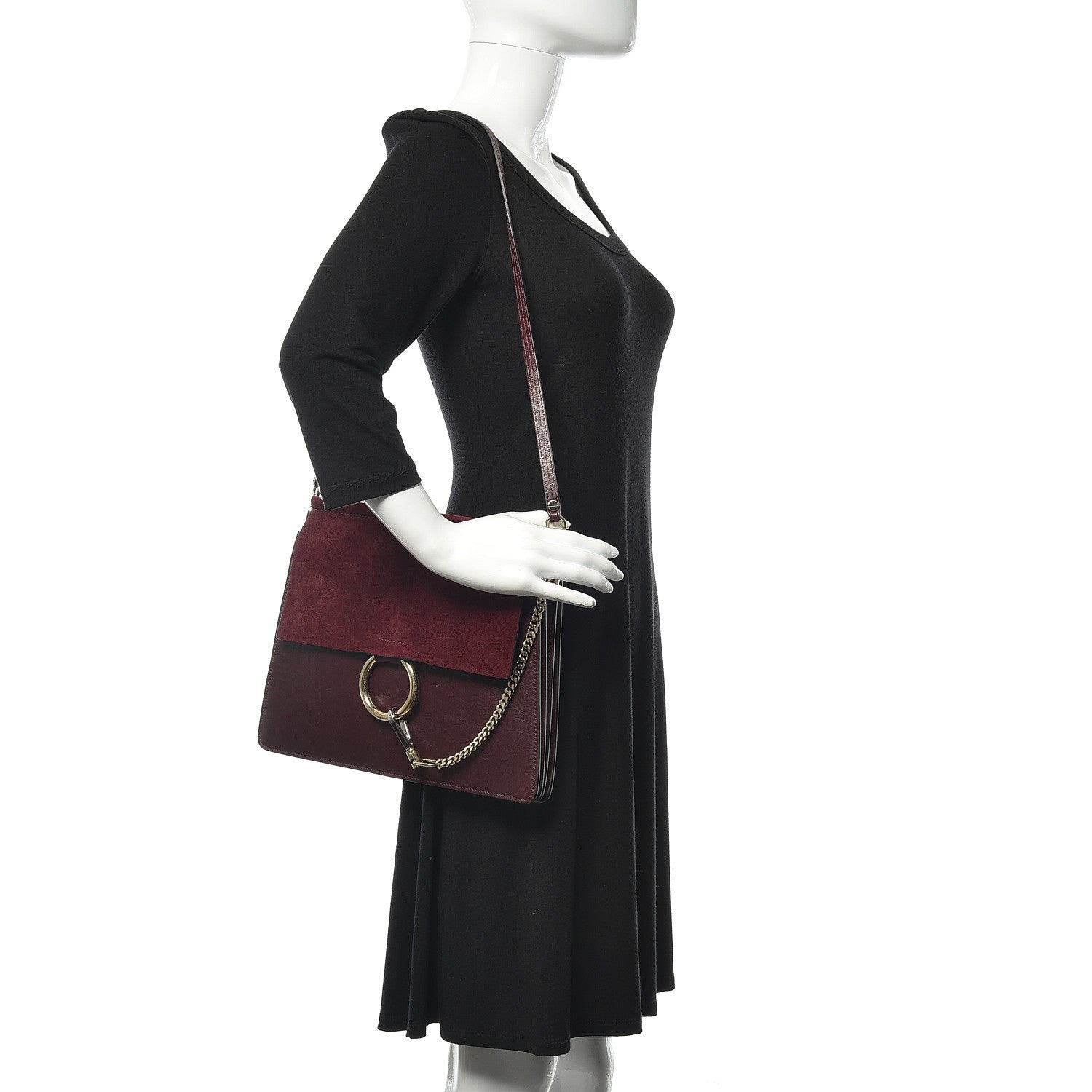 Chloe Suede Calfskin Medium Faye Shoulder Bag Dark Purple 2 of 11