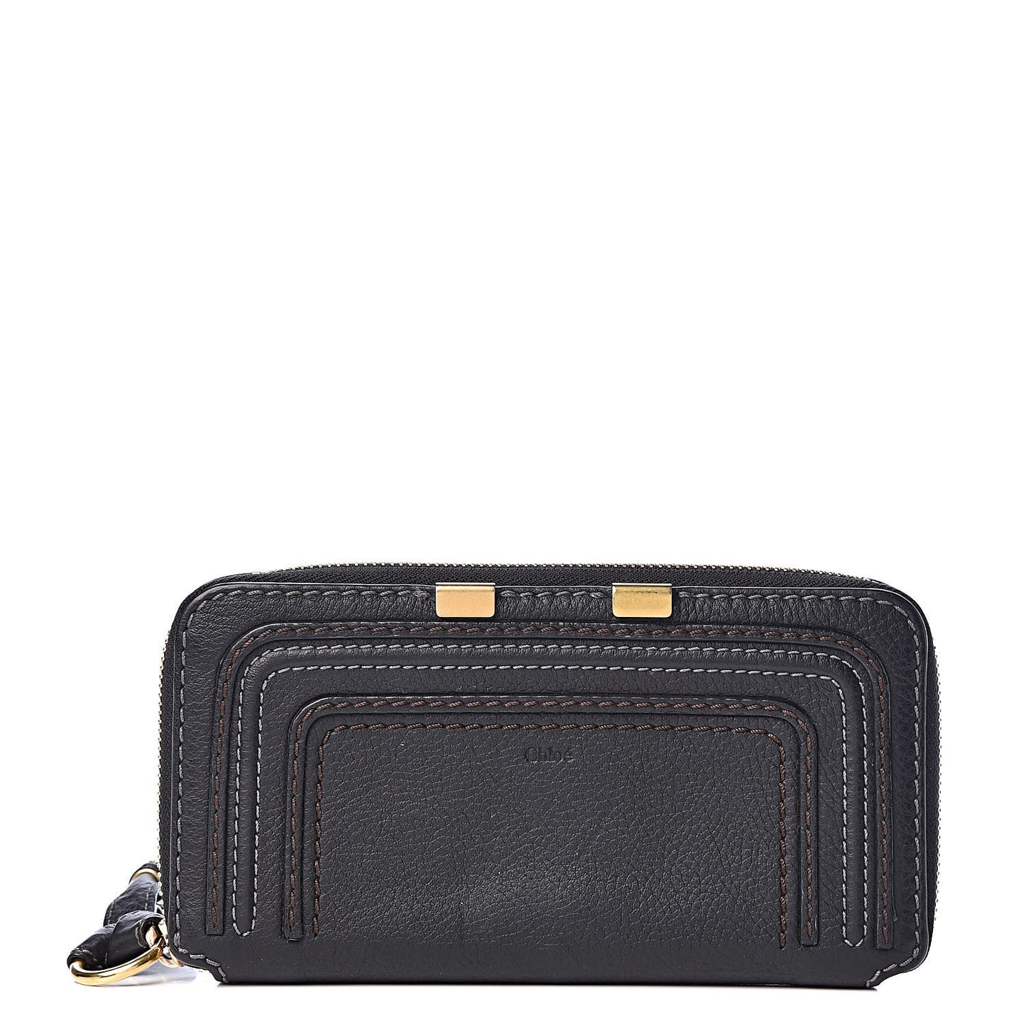 Grained Calfskin Marcie Long Zip Around Wallet Black