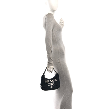 Prada Terry Cloth Mini Re-Edition 2000 Bag Black White 2 of 10