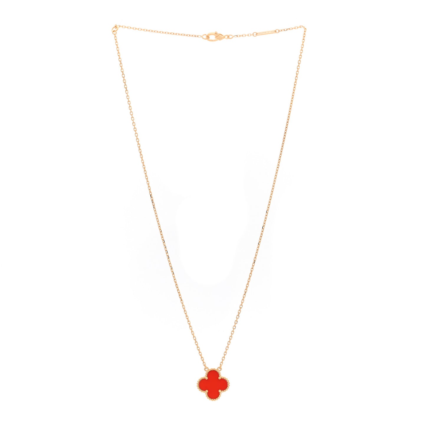 18K Yellow Gold Carnelian Vintage Alhambra Pendant Necklace