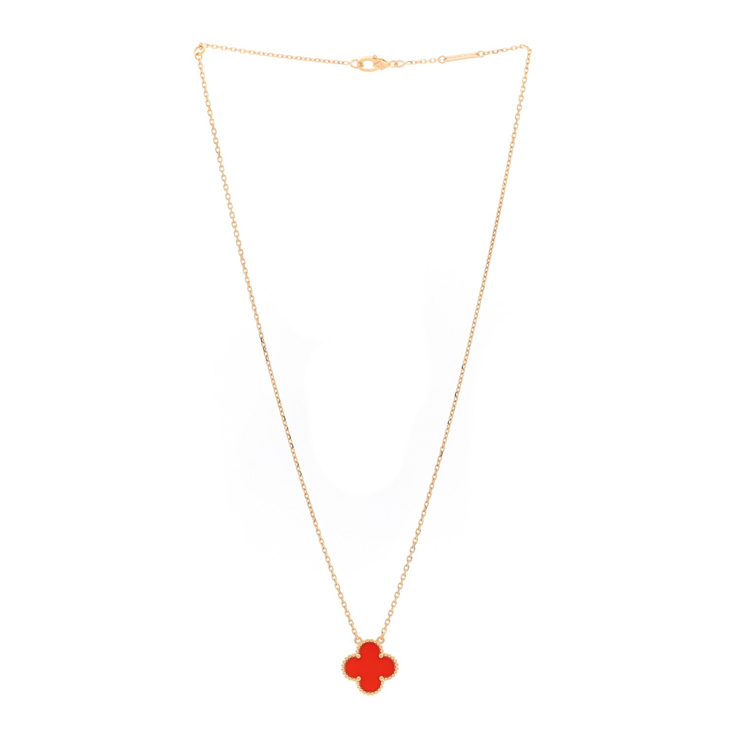 Van Cleef & Arpels 18K Yellow Gold Carnelian Vintage Alhambra Pendant Necklace 3 of 5