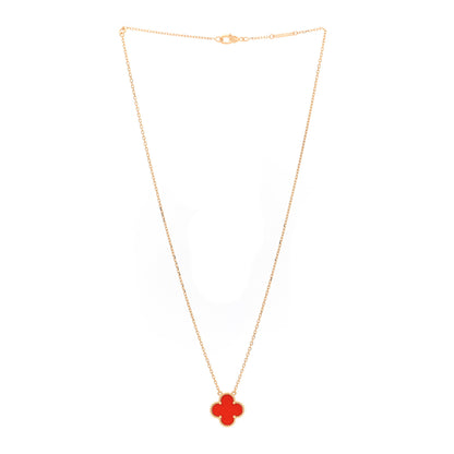 Van Cleef & Arpels 18K Yellow Gold Carnelian Vintage Alhambra Pendant Necklace 3 of 5