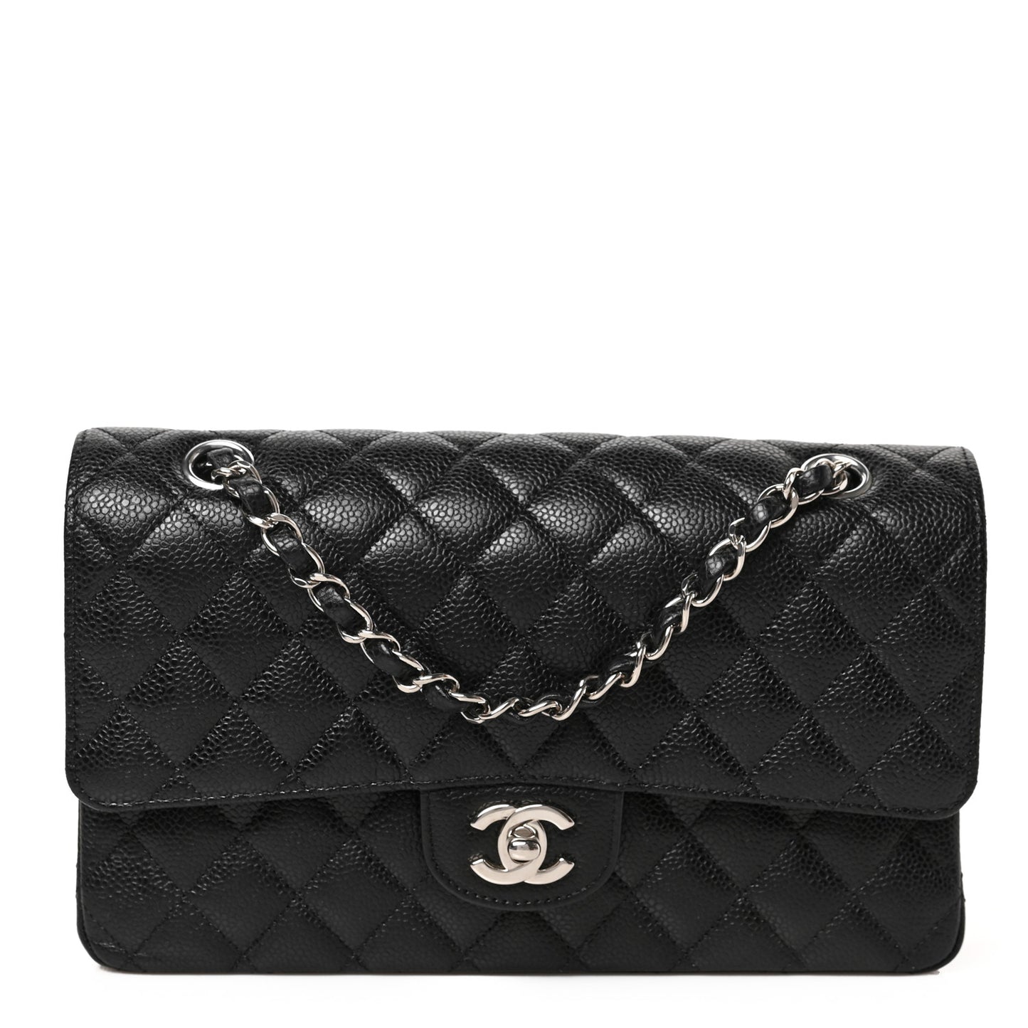 Caviar Quilted Medium Double Flap Black
