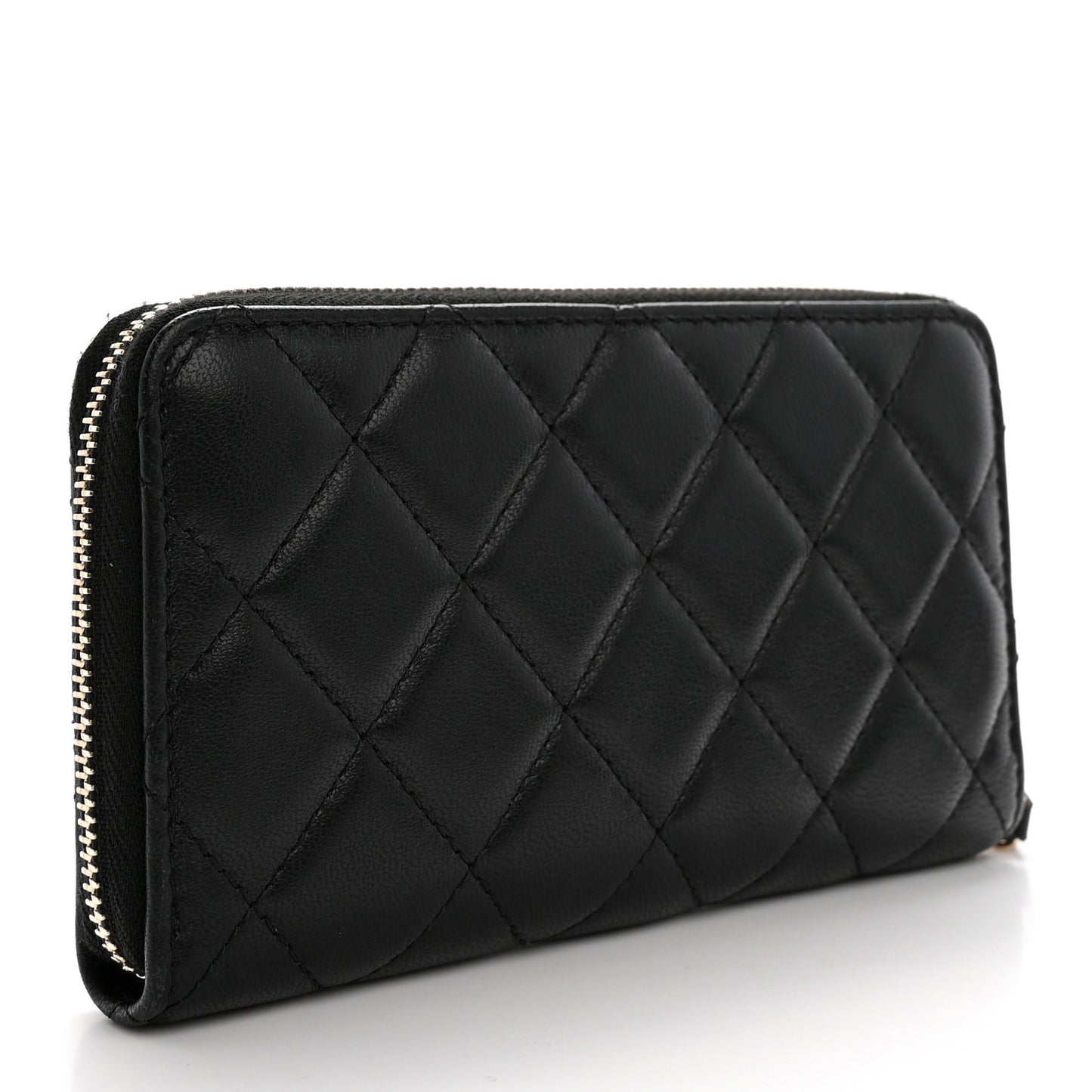 Lambskin Quilted Small Lucky Charms Zip Around Wallet Black