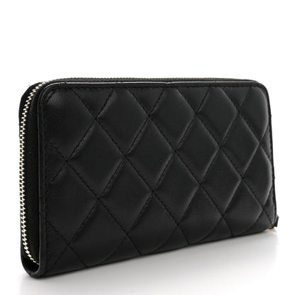 Chanel Lambskin Quilted Small Lucky Charms Zip Around Wallet Black 3 of 11
