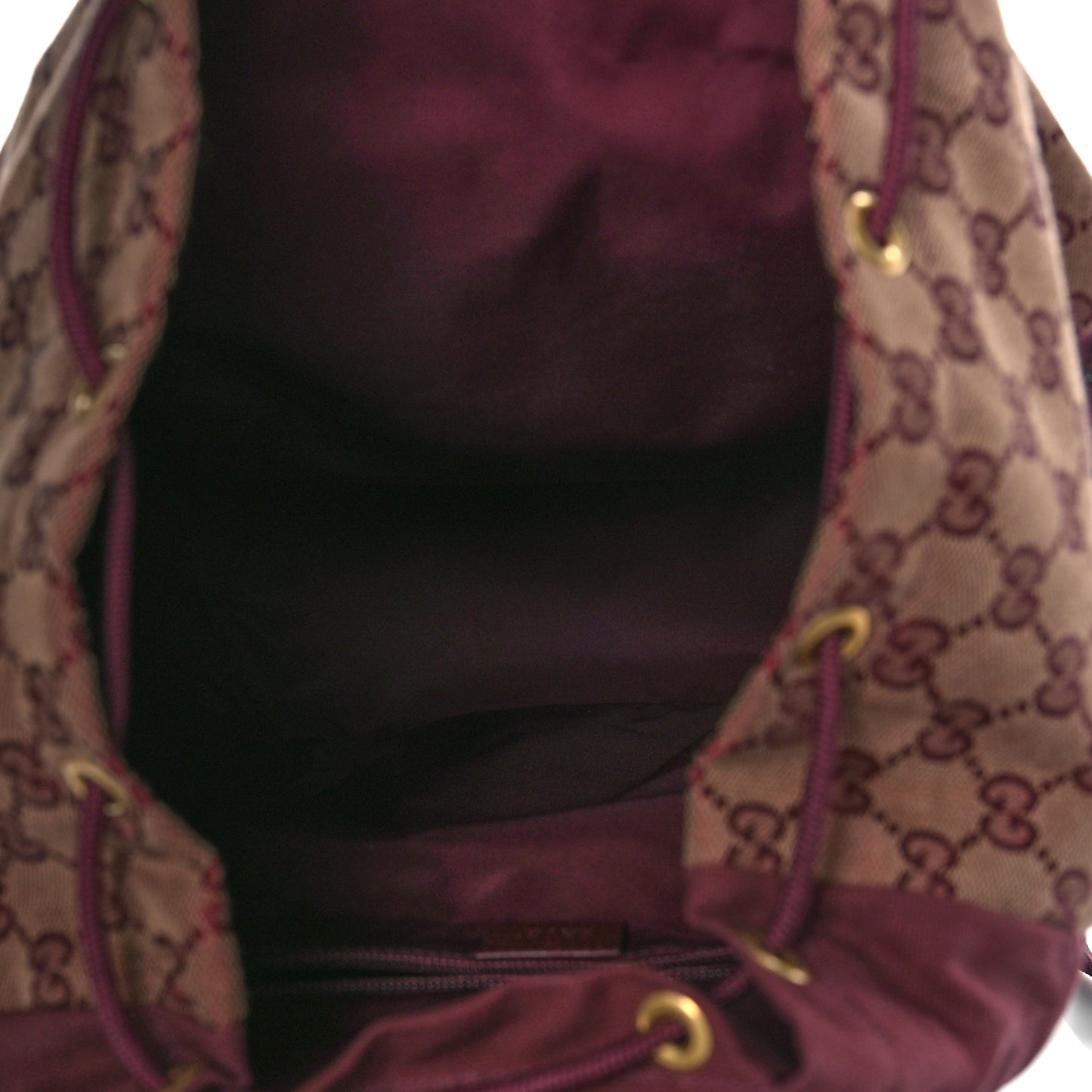 GG Monogram Script Logo Large Double Pocket Backpack Sahara Rubino Bordeaux