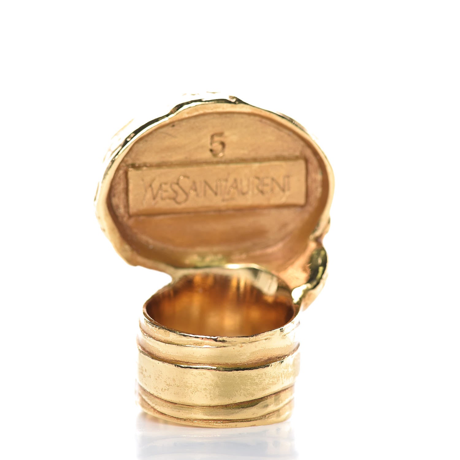 Saint Laurent Glass Cabochon Arty Ovale Ring 5 Gold Coral 3 of 5