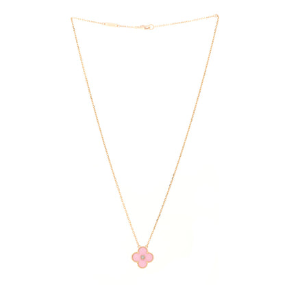 Van Cleef & Arpels 18K Rose Gold Diamond Pink Porcelain Vintage Alhambra Pendant Necklace 3 of 5