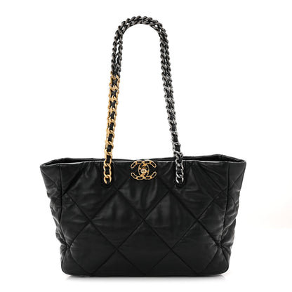 Chanel Lambskin Quilted Chanel 19 East West Shopping Bag Black 1 of 10