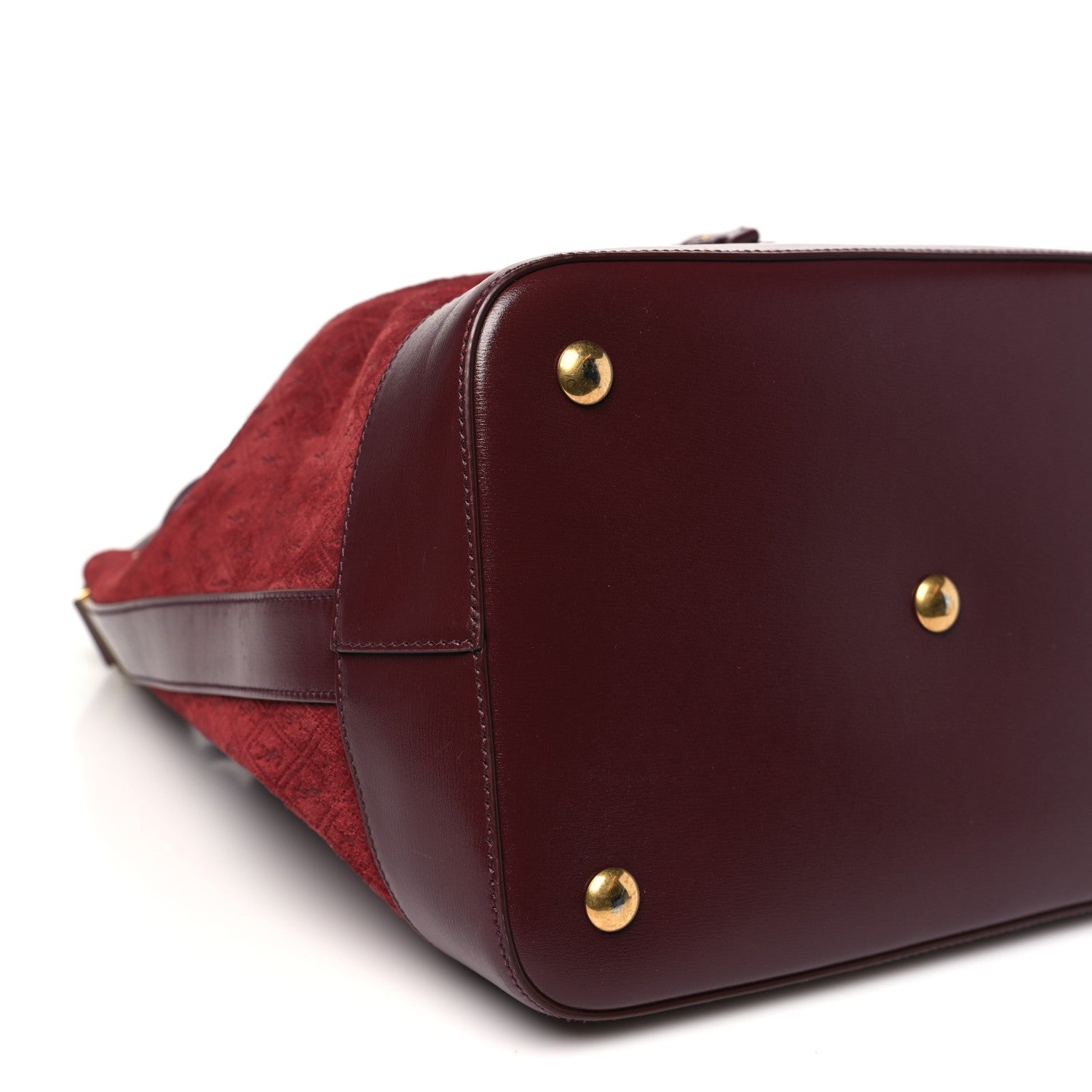 Saint Laurent Suede All-Over Monogram Bucket Bag Burgundy 10 of 11