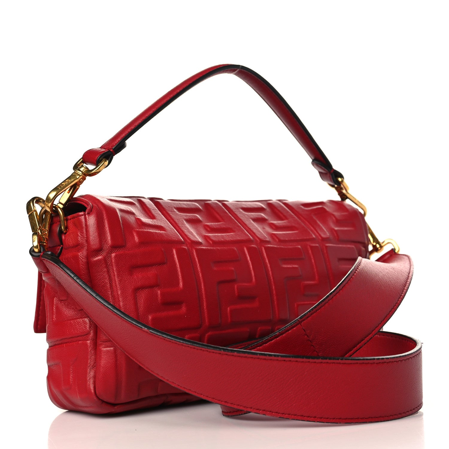 Fendi Nappa FF 1974 Embossed Baguette Fragola 3 of 9