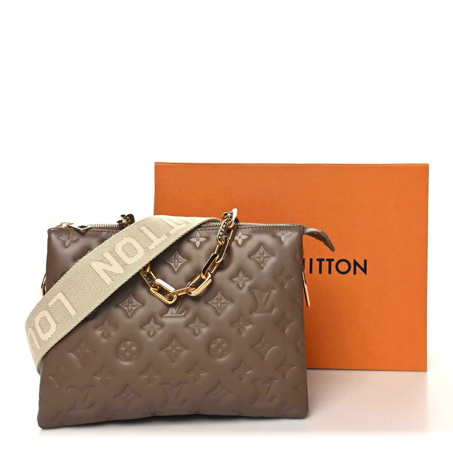 Louis Vuitton Lambskin Embossed Monogram Coussin PM Taupe 12 of 12