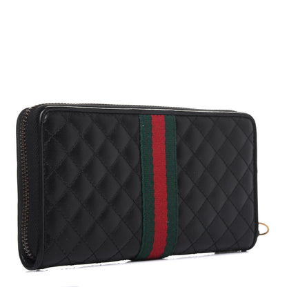 Gucci Calfskin Web Trapuntata GG Zip Around Wallet Black 3 of 12