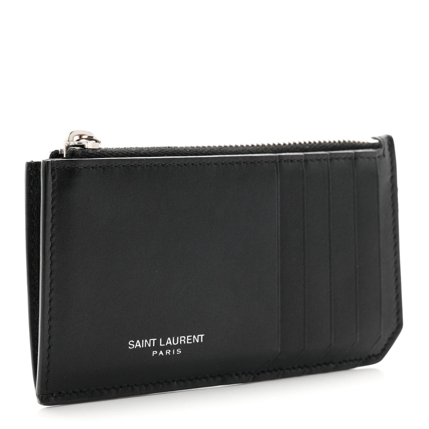 Calfskin 5 Fragments Zip Pouch Card Holder Black