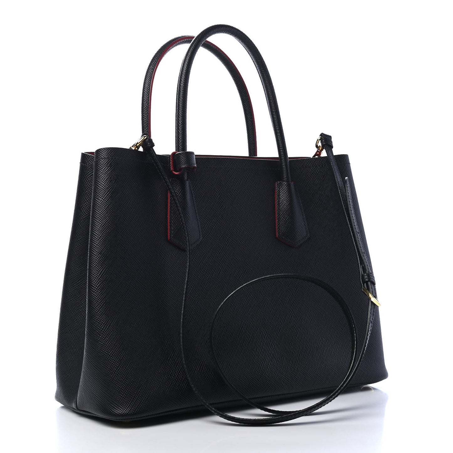 Saffiano Cuir Medium Double Bag Black Fuoco