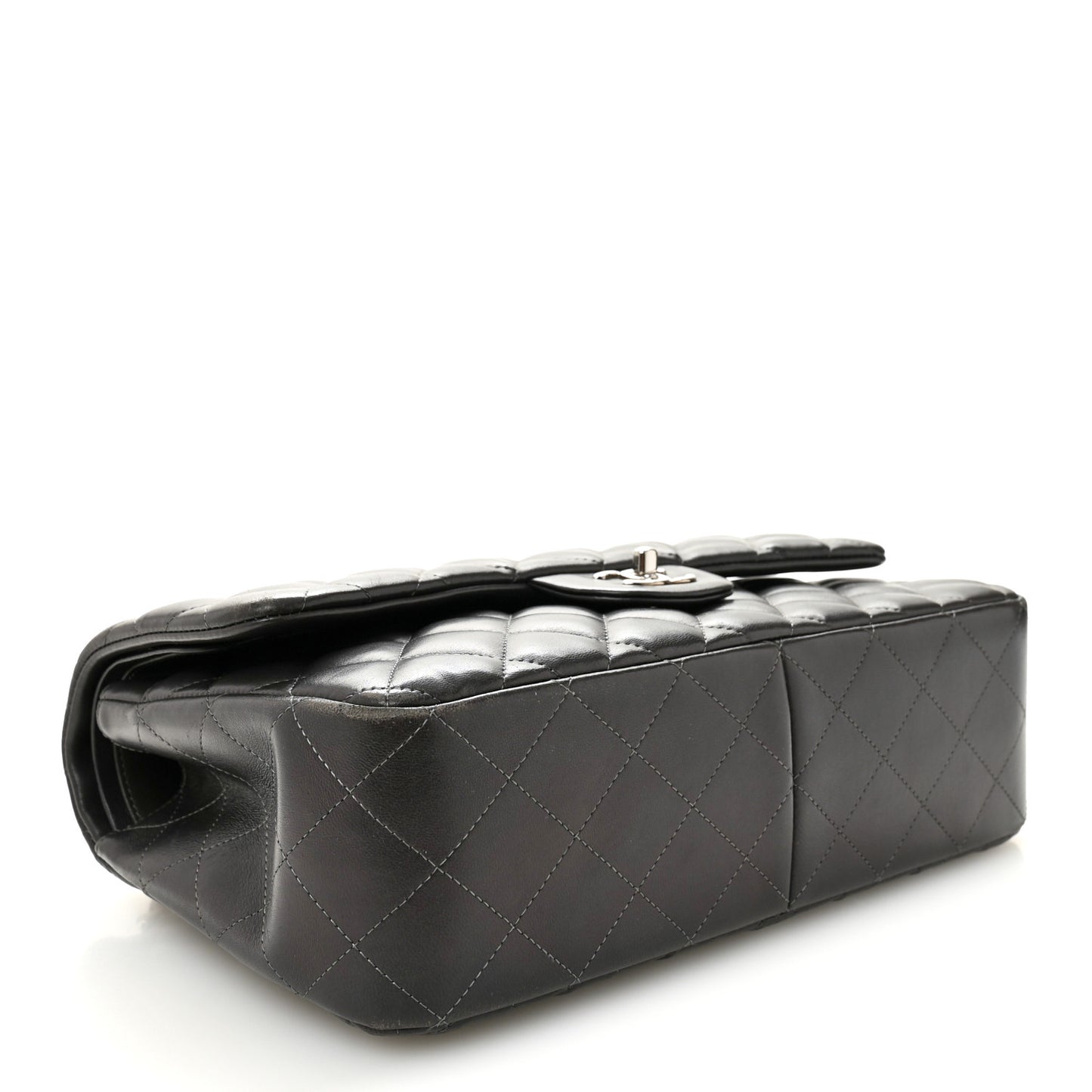 Lambskin Quilted Jumbo Double Flap Dark Grey
