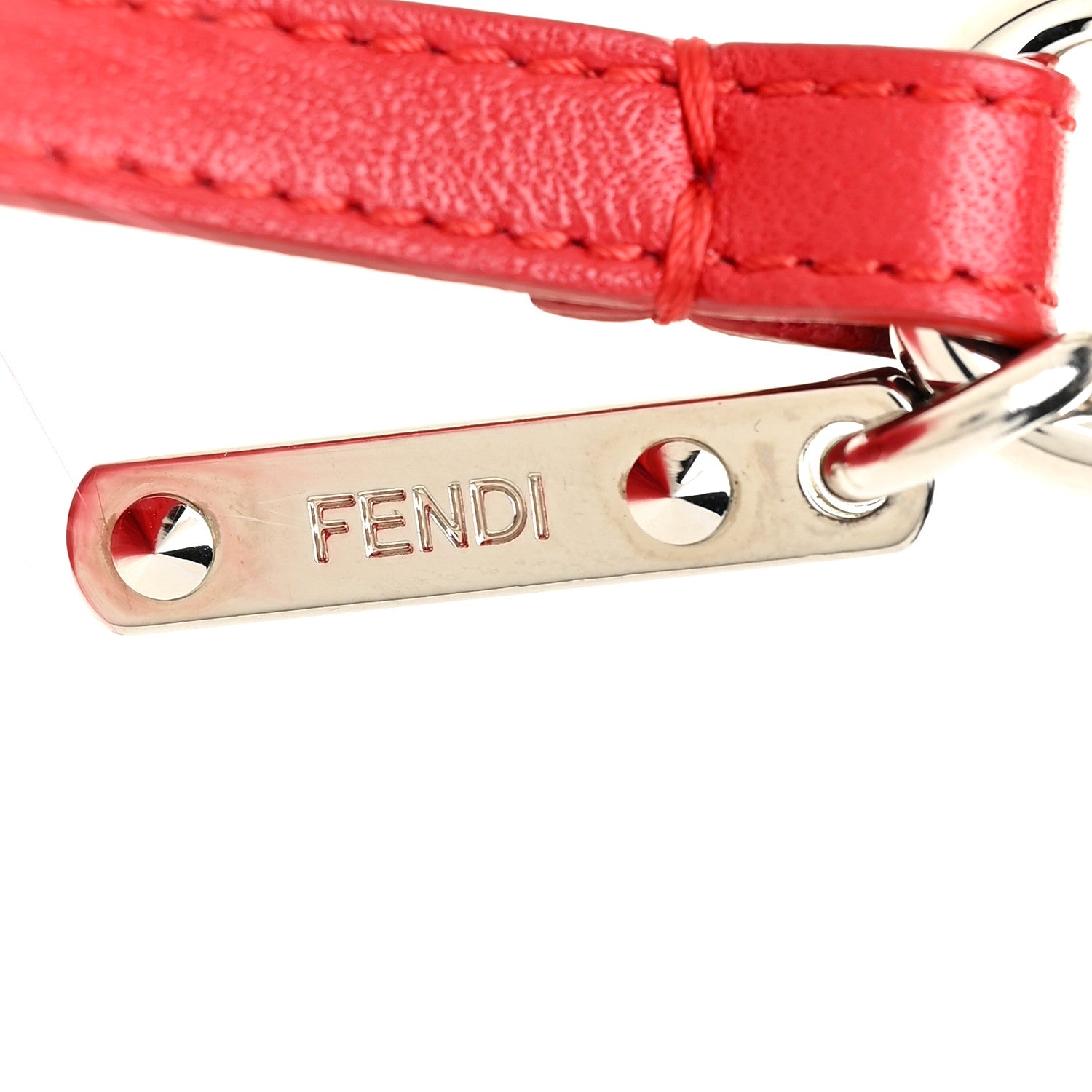 Fendi Fox Fur Shiny Nappa Bi-Color A ABCharm Bag Charm Rosso Chiaro Moro Strawberry 4 of 5