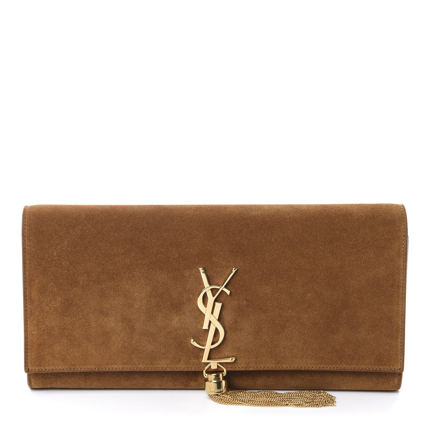 Suede Cassandre Tassel Clutch Tan