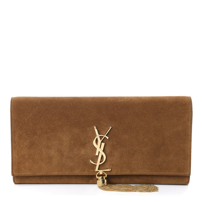 Saint Laurent Suede Cassandre Tassel Clutch Tan 1 of 12