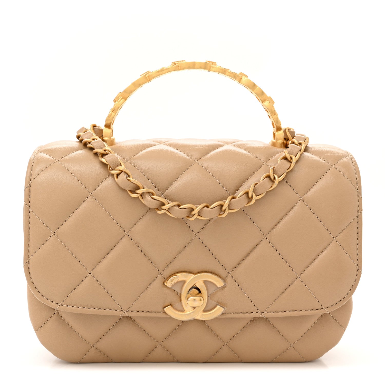 Chanel Lambskin Quilted Strass Small CC Top Handle Flap Beige 1 of 11
