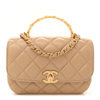 Chanel Lambskin Quilted Strass Small CC Top Handle Flap Beige 1 of 11