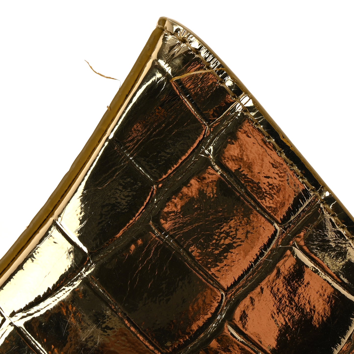 Metallic Calfskin Crocodile Embossed Hourglass Top Handle Bag Mini Gold