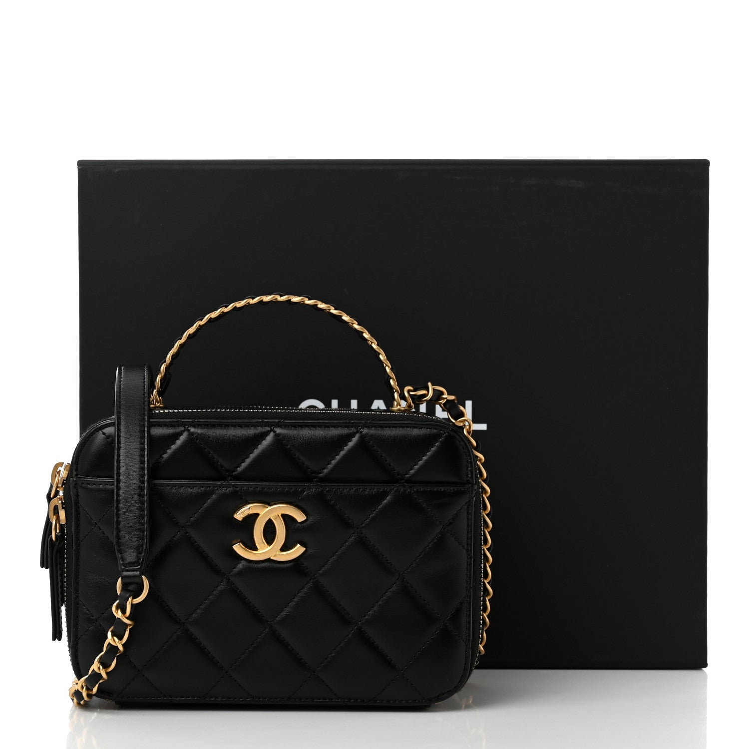 Chanel Shiny Calfskin Quilted Top Handle Vanity Black 13 of 13