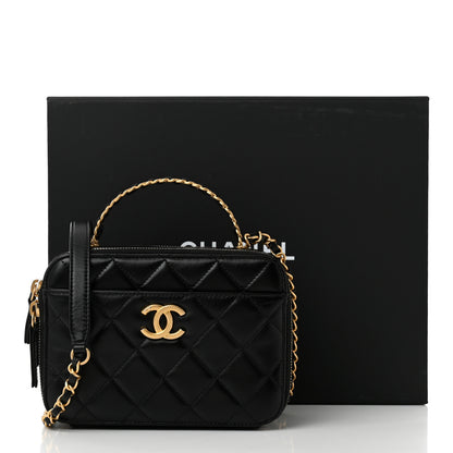 Chanel Shiny Calfskin Quilted Top Handle Vanity Black 13 of 13