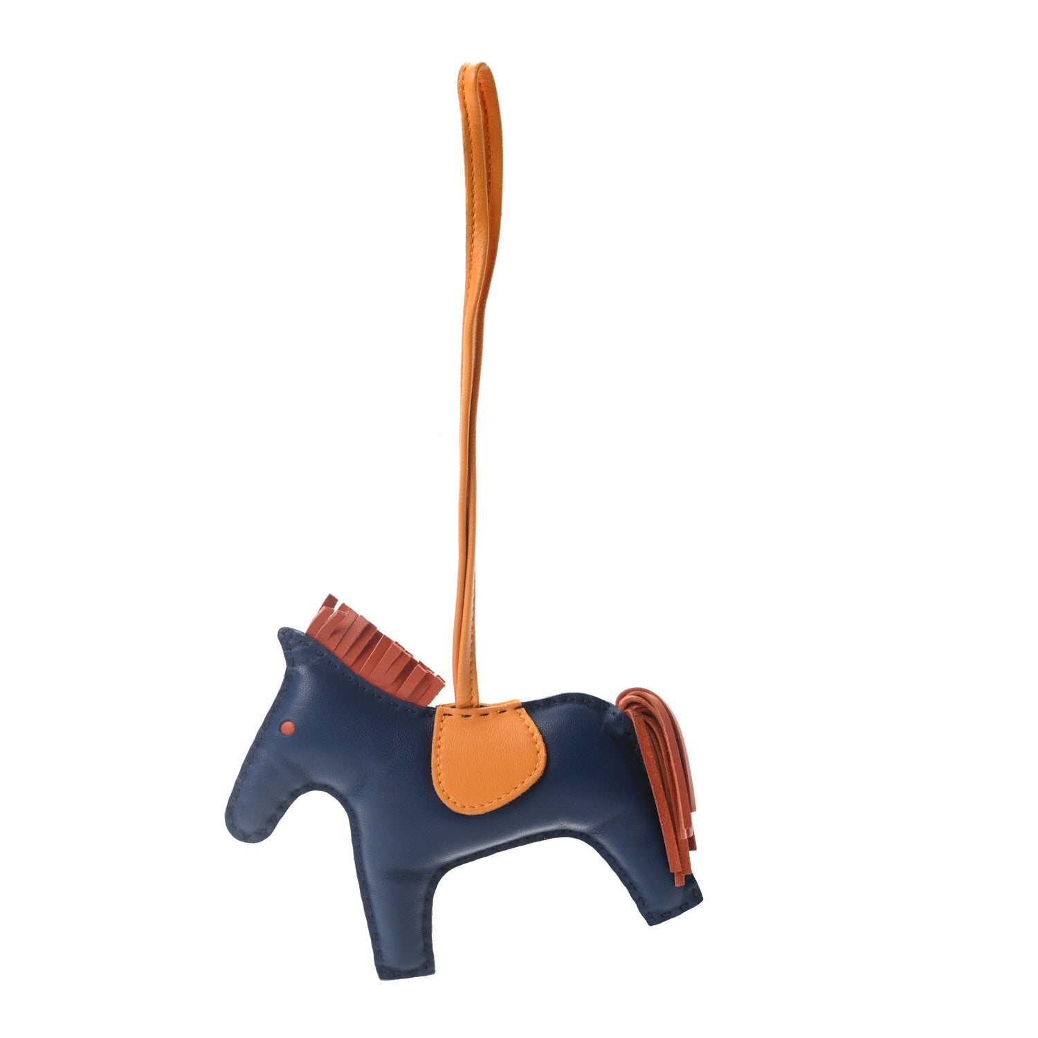 Hermes Milo Lambskin Grigri Rodeo Horse Bag Charm MM Bleu de Malte Cornaline Jaune D'Or 1 of 3