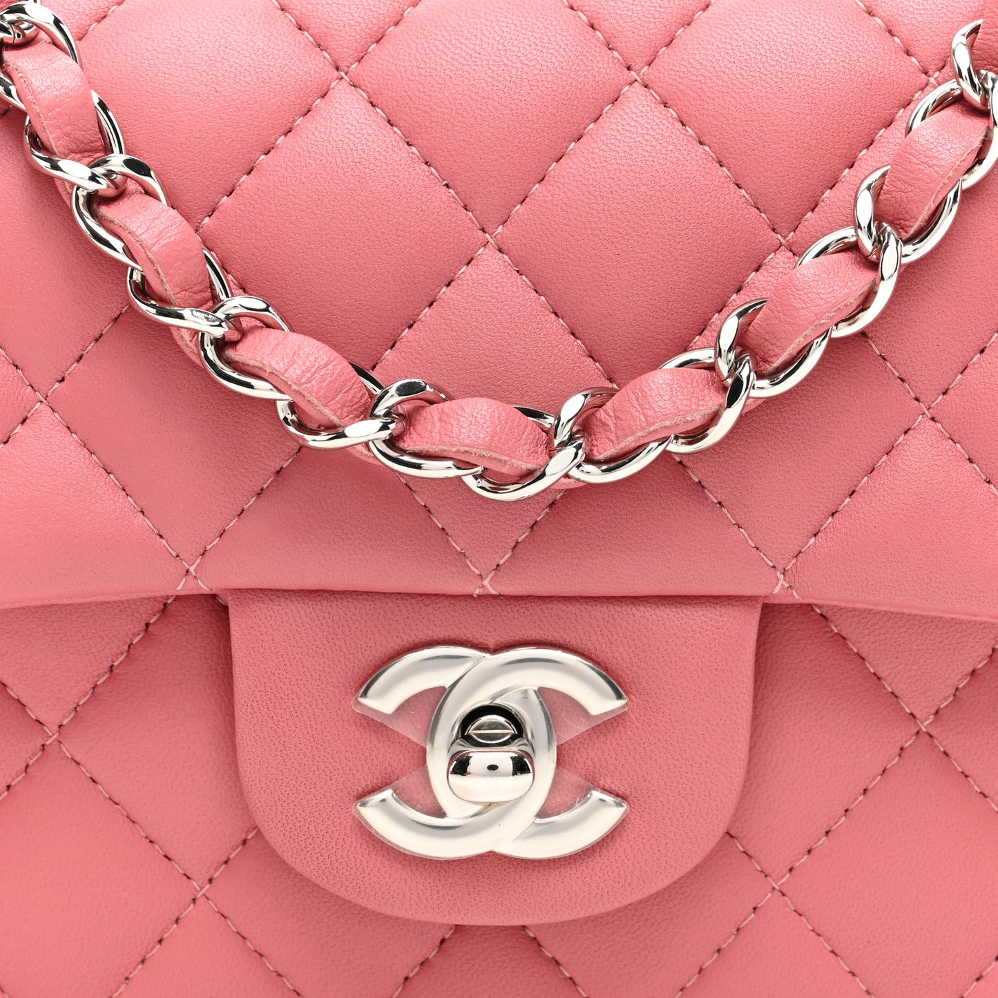 Lambskin Quilted Mini Rectangular Flap Pink