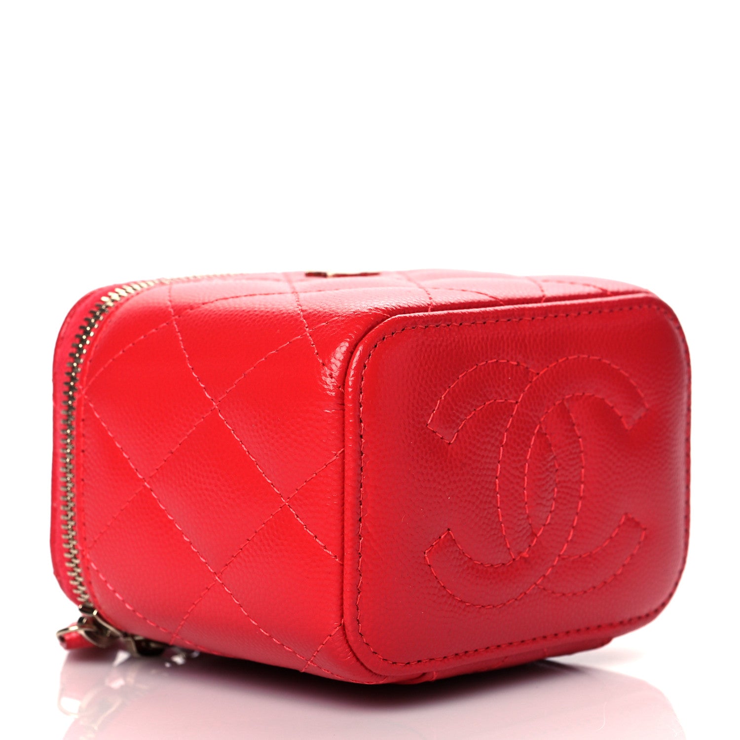 Chanel Caviar Quilted Mini Vanity Case With Chain Red 4 of 12