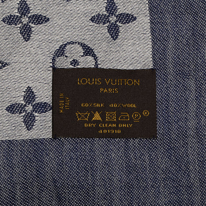 Louis Vuitton Wool Silk Monogram Denim Shawl Blue 5 of 5