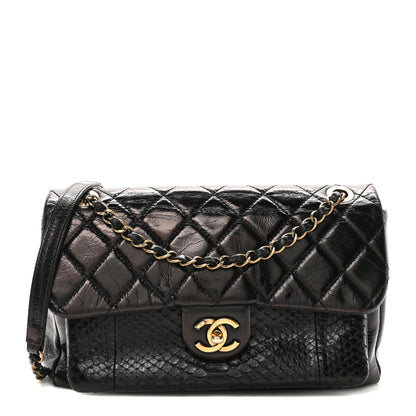 Chanel Aged Calfskin Snakeskin Urban Mix Flap Black 1 of 9