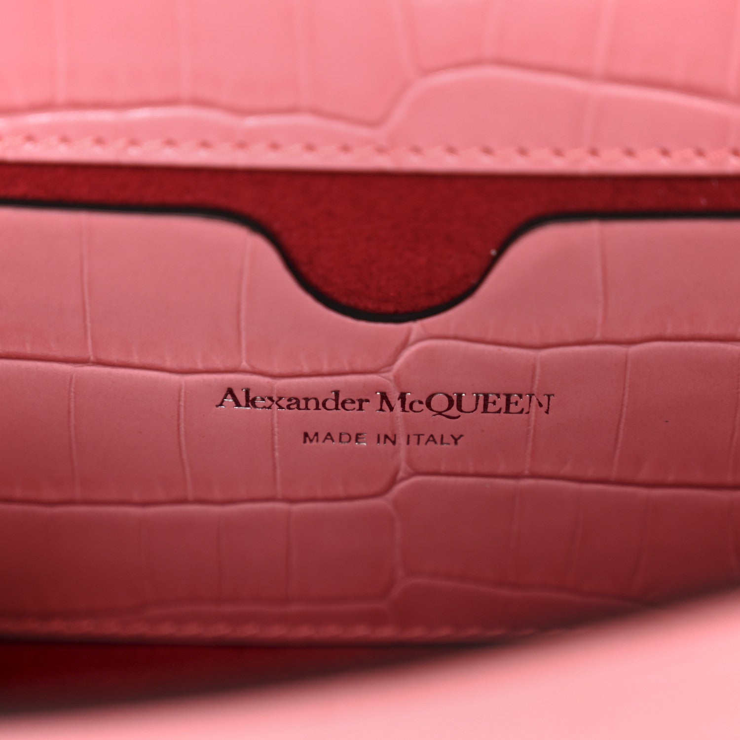 Alexander McQueen Calfskin Crocodile Embossed Mini Jeweled Knuckle Satchel Pink 6 of 10