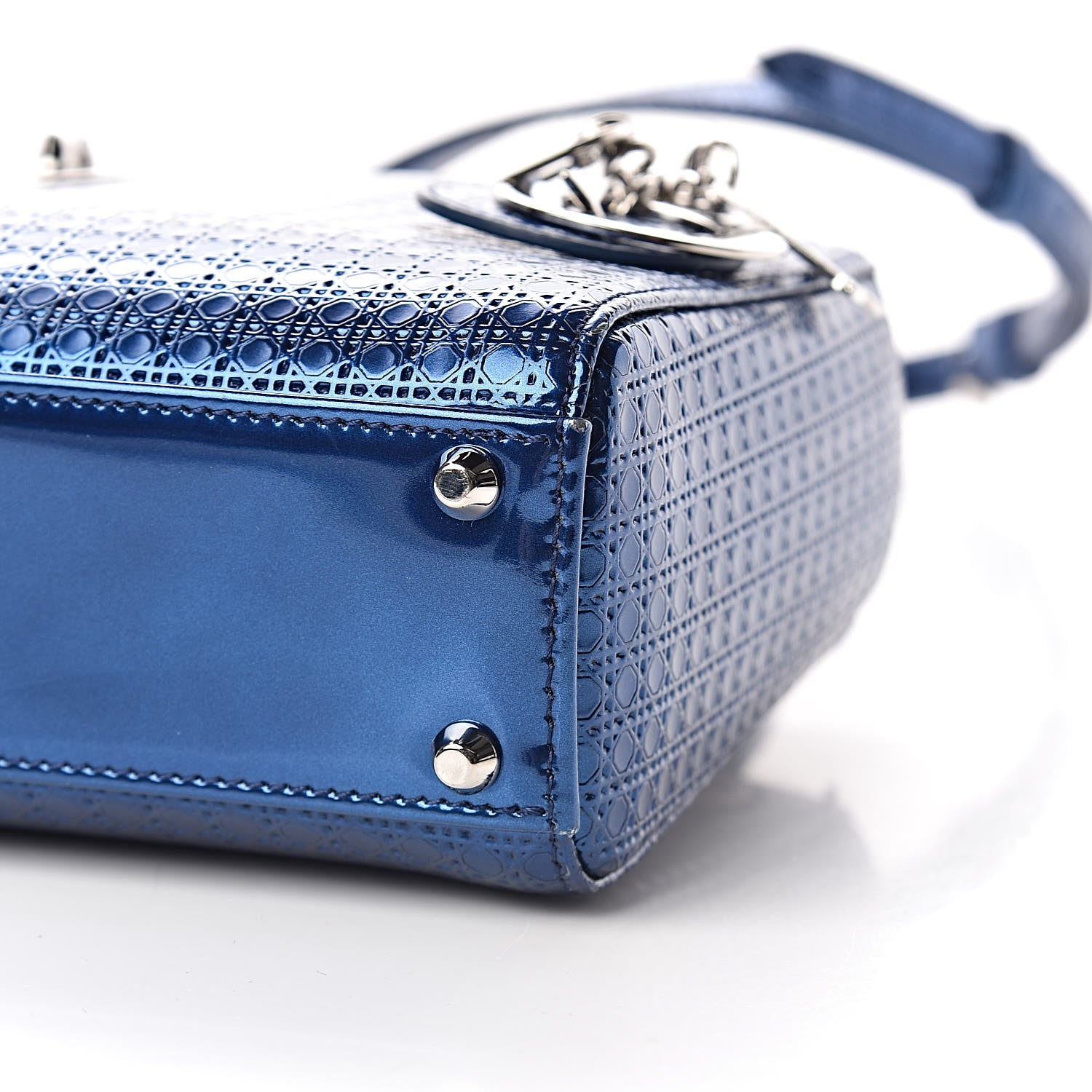 Christian Dior Metallic Patent Micro-Cannage Mini Lady Dior Blue 10 of 10