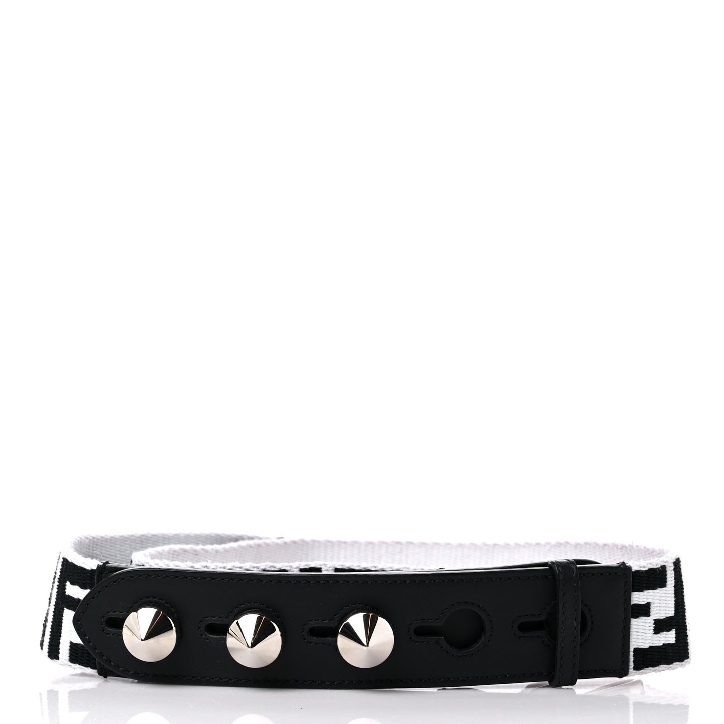 Canvas Calfskin FF 1974 Studded Strap You Black White