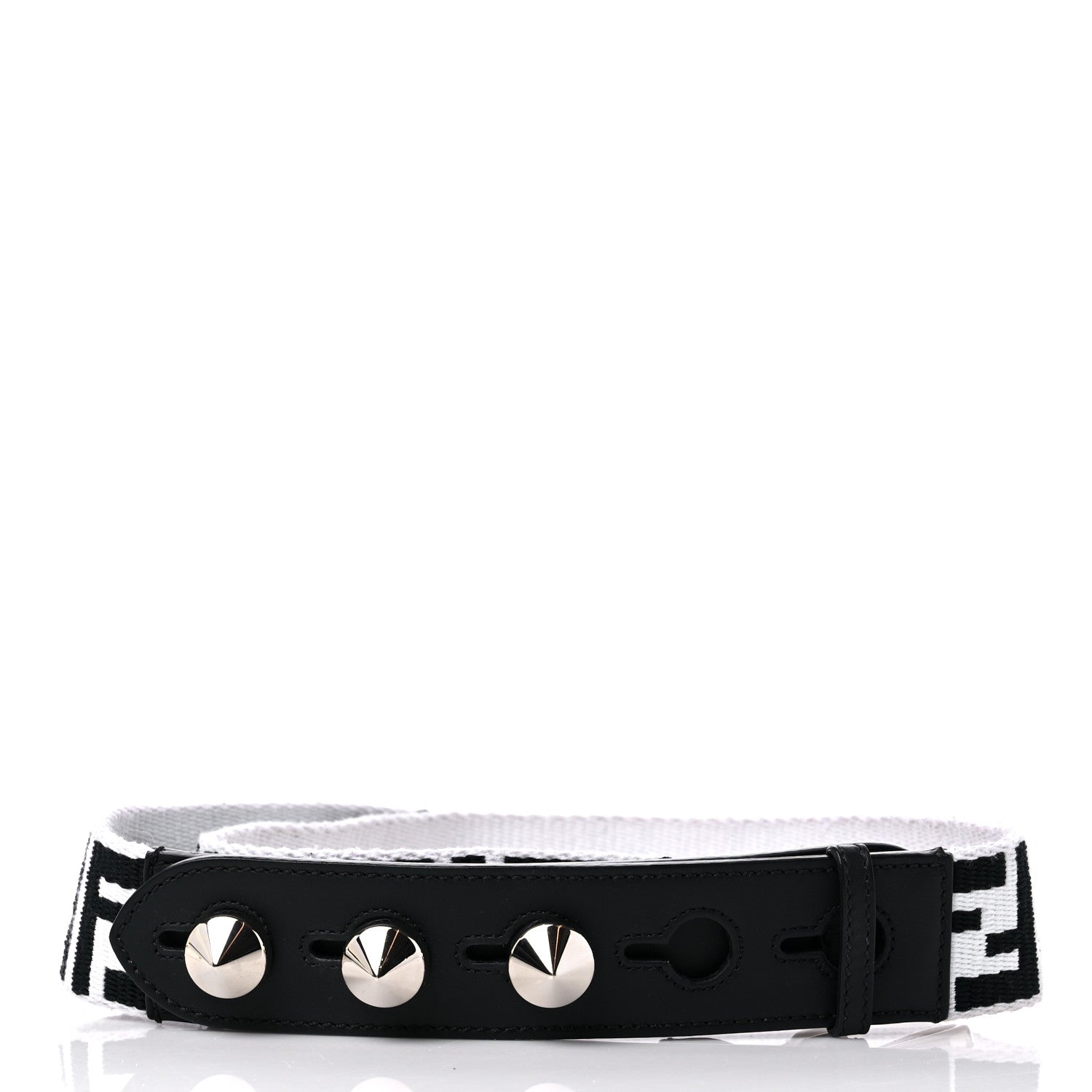 Fendi Canvas Calfskin FF 1974 Studded Strap You Black White 2 of 6