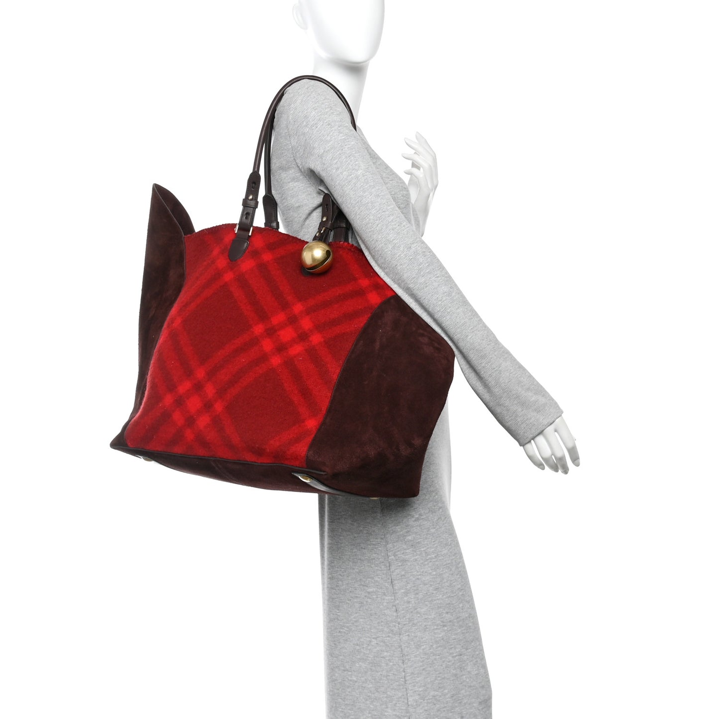 Suede Calfskin Wool Nova Check XL Shield Tote Ripple