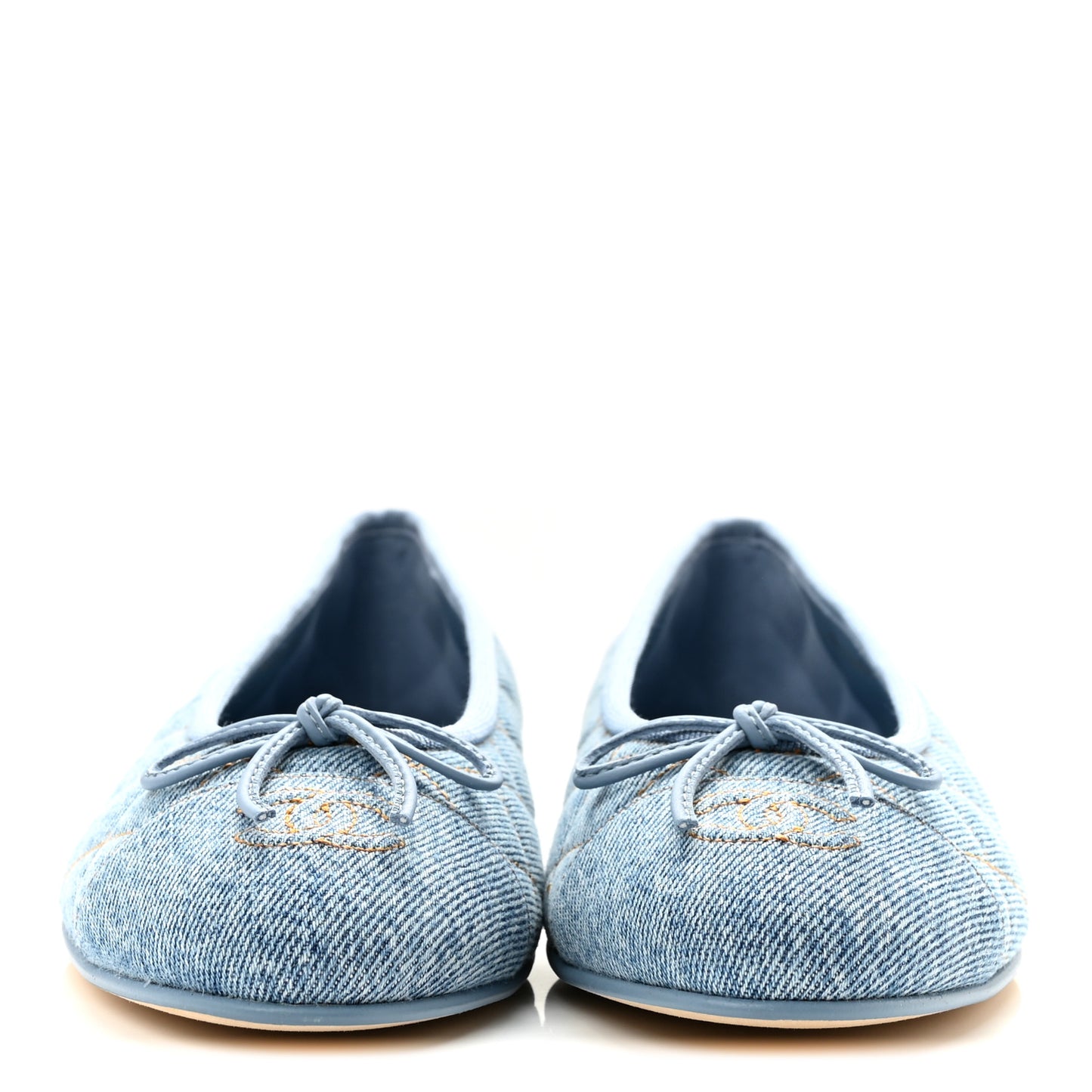 Denim Quilted Cap Toe CC Ballerina Flats 39 Light Blue