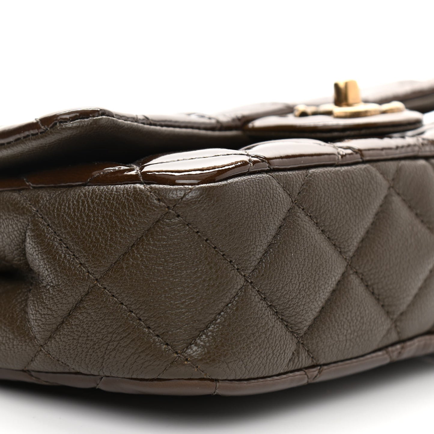 Patent Goatskin Quilted Small CC Eyelet Flap Khaki