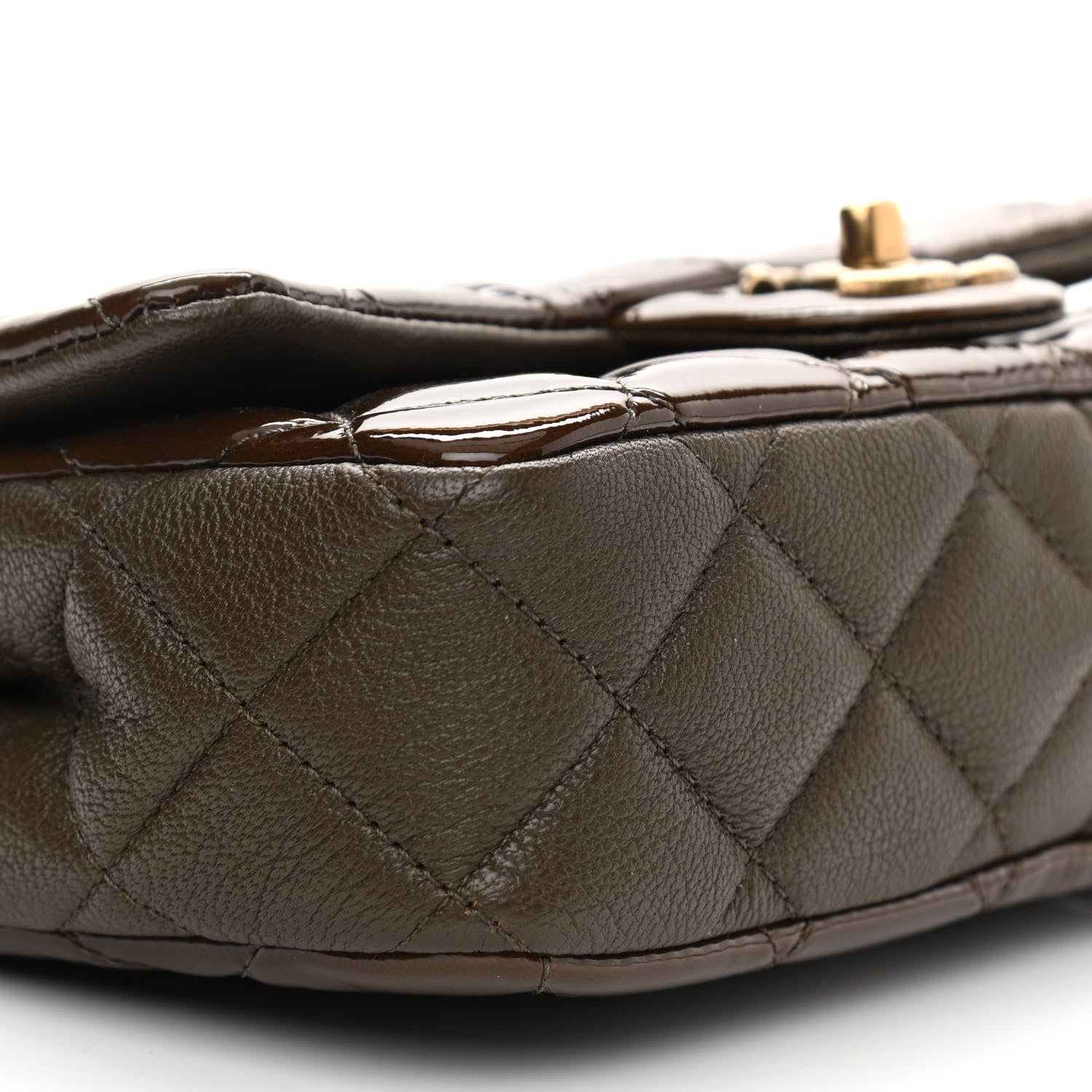 Chanel Patent Goatskin Quilted Small CC Eyelet Flap Khaki 9 of 11