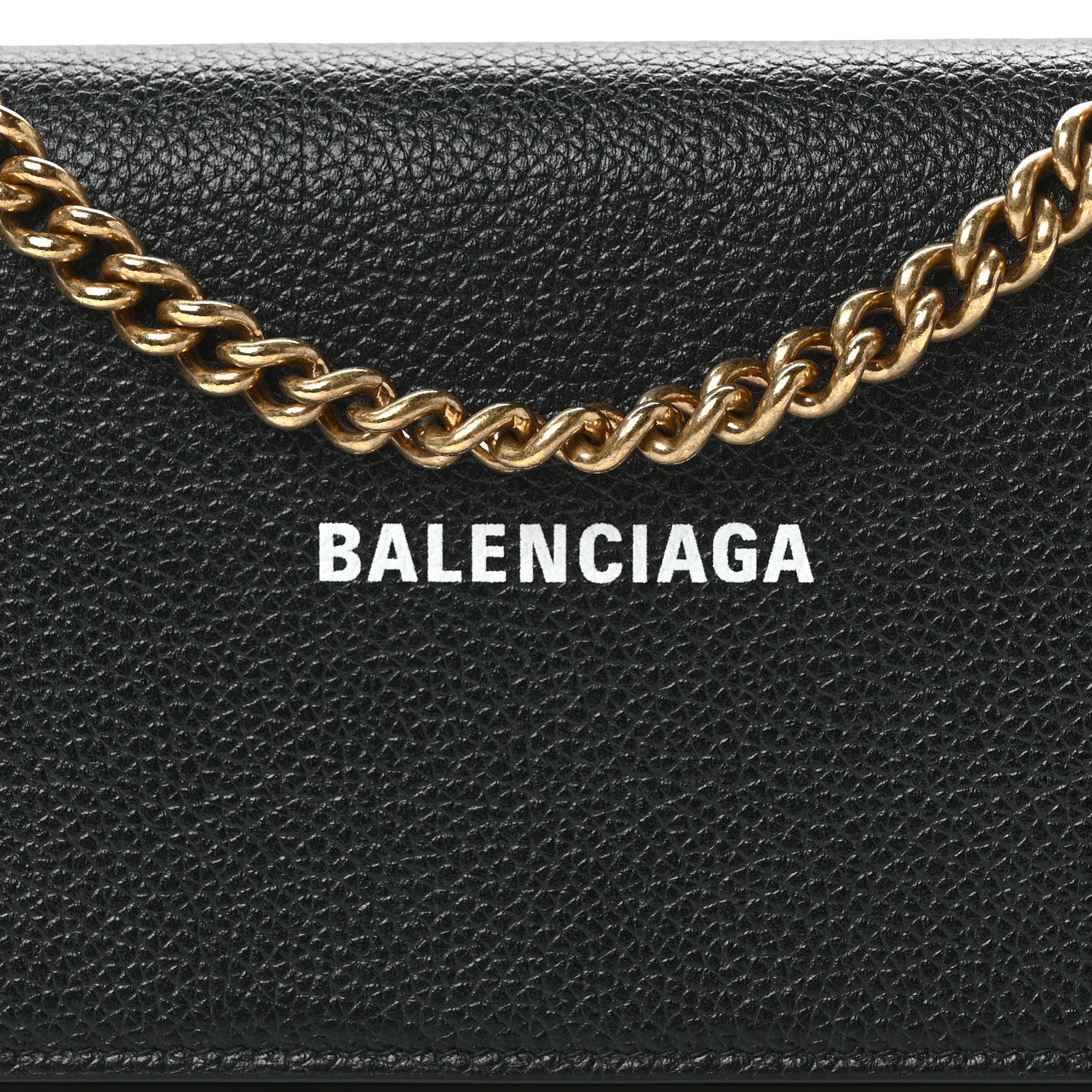 Balenciaga Grained Calfskin Logo Cash Phone Holder Wallet On Chain Black White 7 of 10