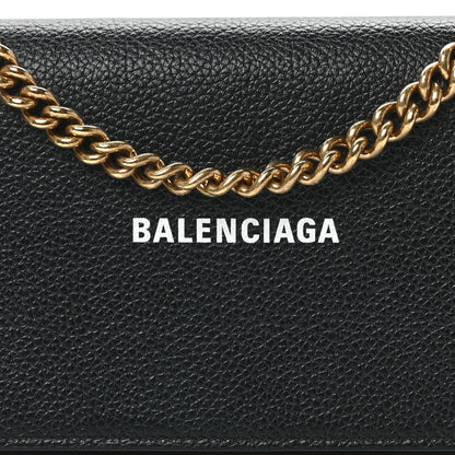 Balenciaga Grained Calfskin Logo Cash Phone Holder Wallet On Chain Black White 7 of 10