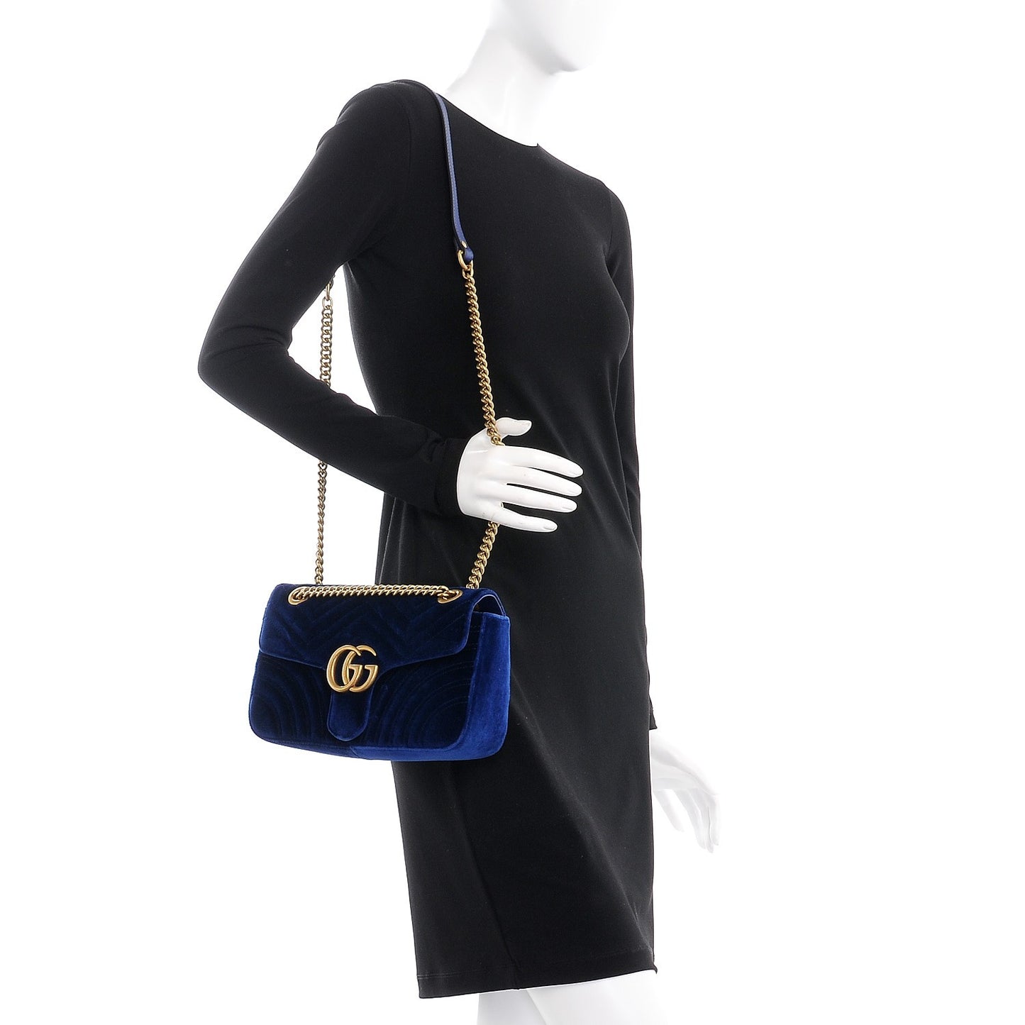 Velvet Matelasse Small GG Marmont Shoulder Bag Cobalt Blue