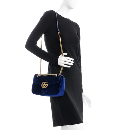 Gucci Velvet Matelasse Small GG Marmont Shoulder Bag Cobalt Blue 2 of 7