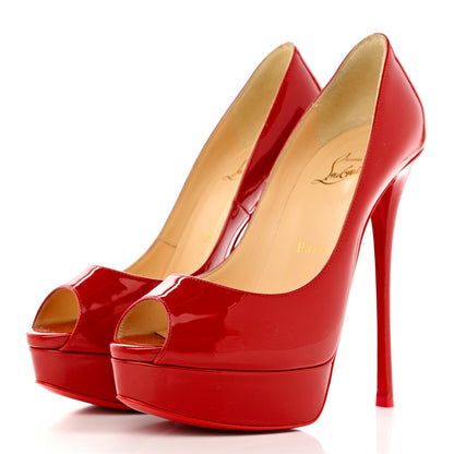 Christian Louboutin Patent Loubitag Fetish Peep 150 Pumps 37.5 Red 3 of 7