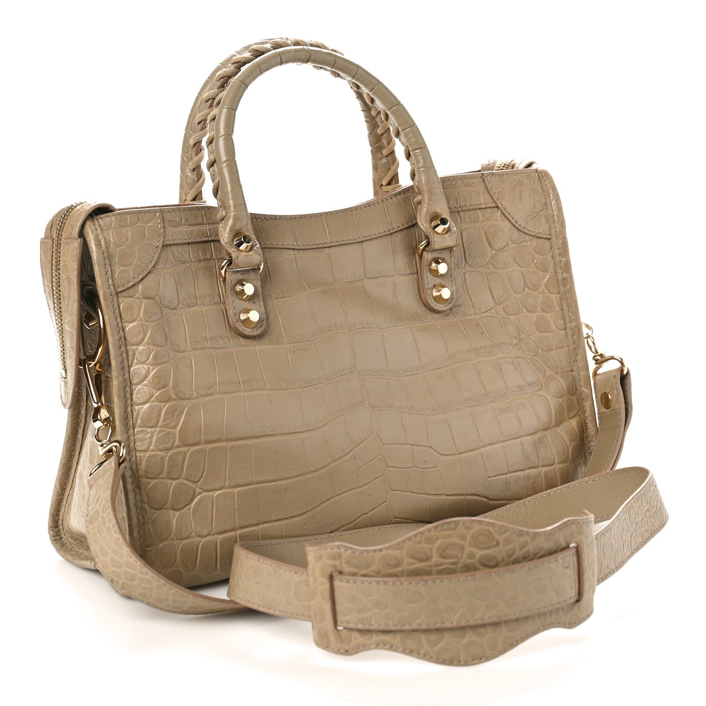 Calfskin Crocodile Embossed Classic Gold Hardware S City Beige Latte