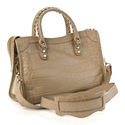 Balenciaga Calfskin Crocodile Embossed Classic Gold Hardware S City Beige Latte 3 of 9
