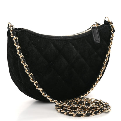 Chanel Velvet Crystal Quilted Chain Hobo Black 3 of 11